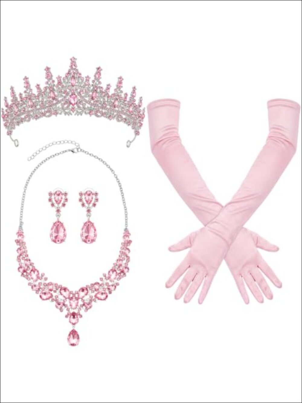 Tondiamo Crown Necklace Earrings Gloves Set Wedding Costume Jewelry
